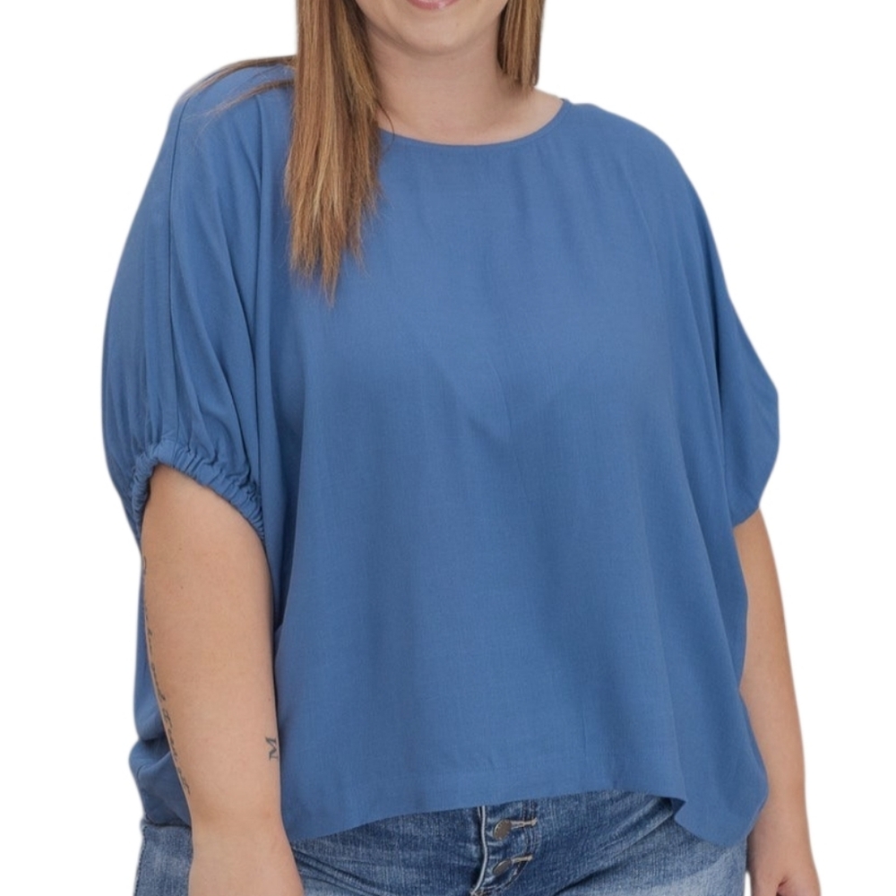 New Zenana Blue Womens Top Size S M L XL Oversized Woven